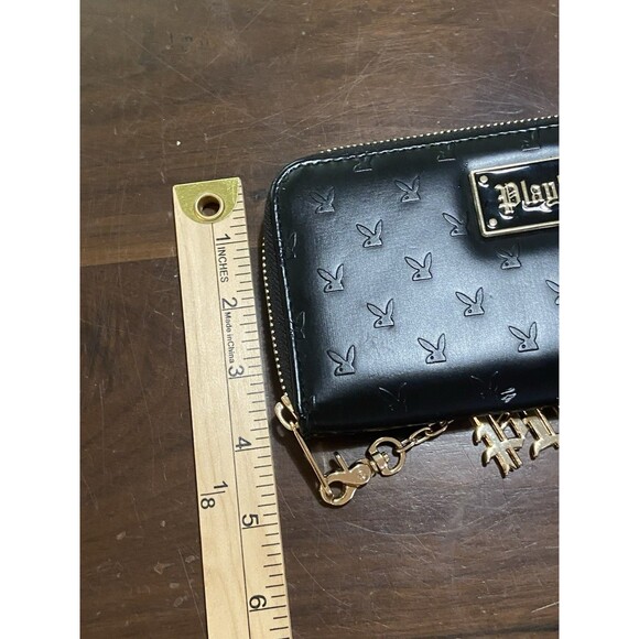 Black Faux Leather Embossed Playboy Wallet with Gold Plate Logo And PB Charm - Picture 14 of 14